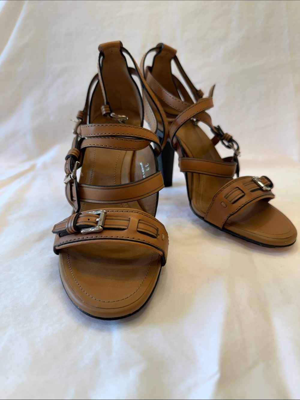 Tod's Brown Leather Multi-Strap Buckle Heels